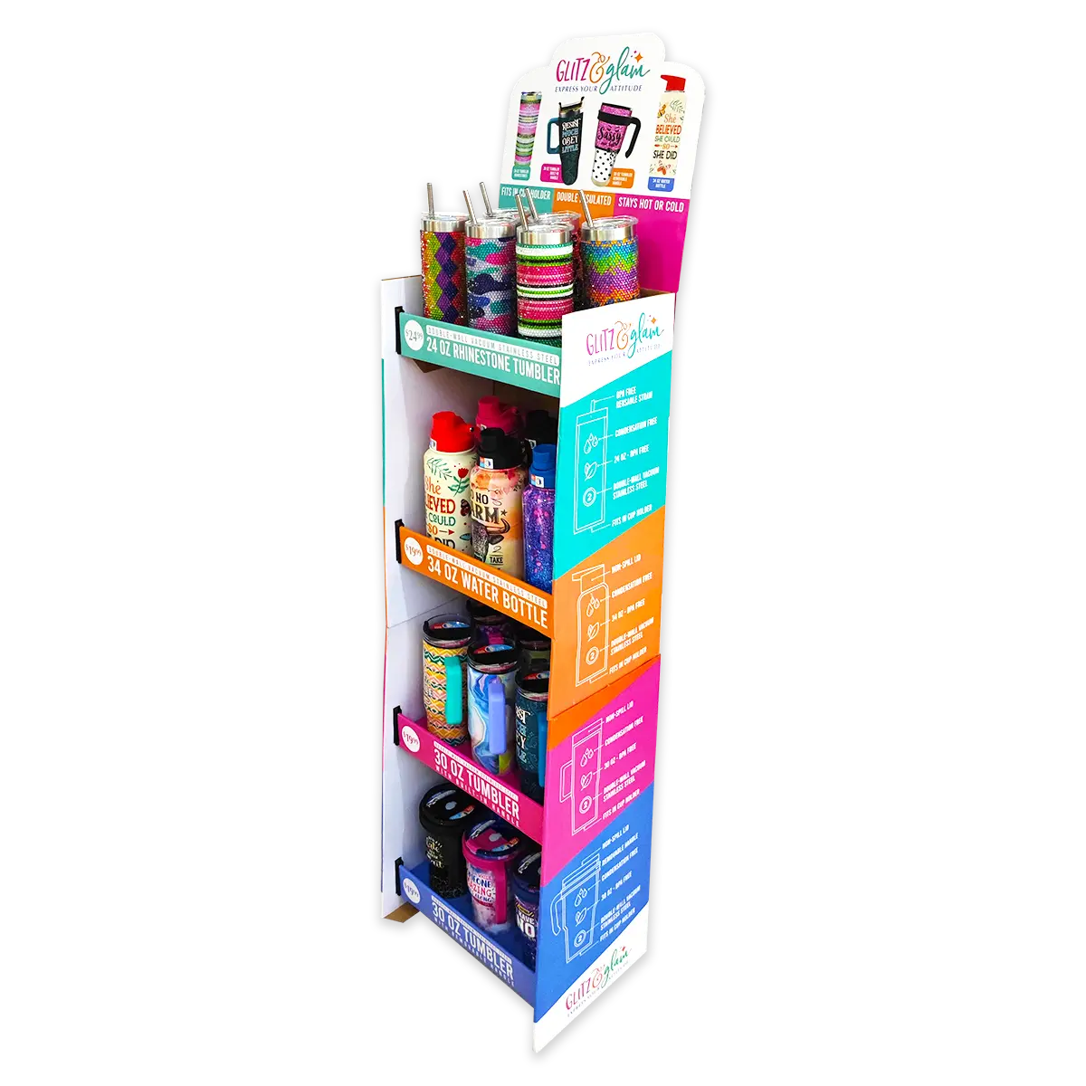 Insulated Drinkware Assortment Floor Display - 24 Pieces Per Retail Ready Display 88486 NOVELTY INC