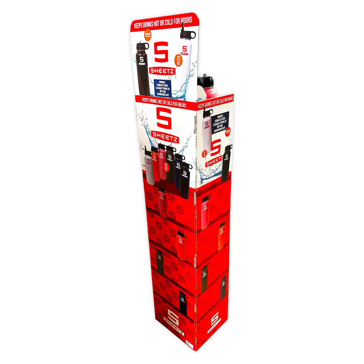 32 oz Insulated Stainless-Steel Printed Bottle Assortment Floor Display - 24 Pieces Per Retail Ready Display 88493 NOVELTY INC