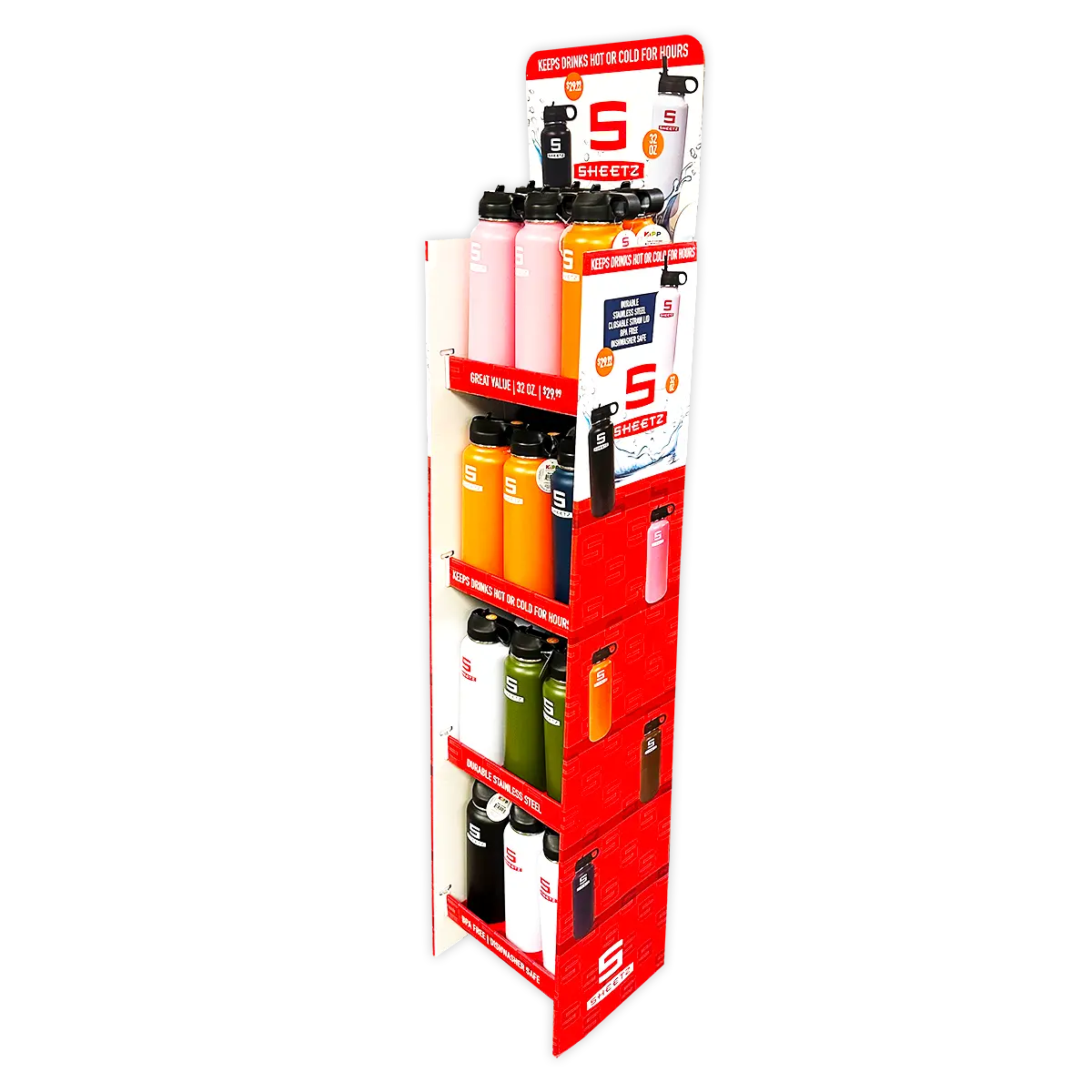 32 oz Insulated Stainless-Steel Printed Bottle Assortment Floor Display - 24 Pieces Per Retail Ready Display 88493 NOVELTY INC