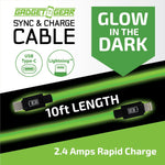 Charging Cable Glow in The Dark Assortment 10FT - 6 Pieces Per Retail Ready Display 88498 GADGET GEAR