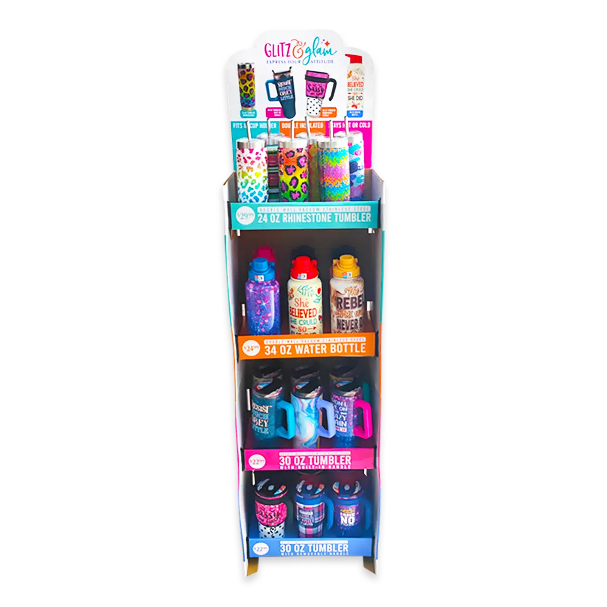 Insulated Drinkware Assortment Floor Display - 24 Pieces Per Retail Ready Display 88499 NOVELTY INC