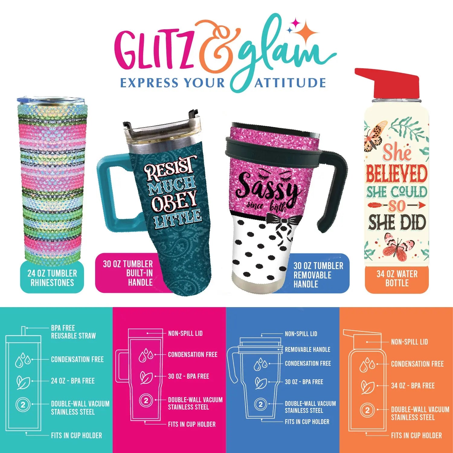 Insulated Drinkware Assortment Floor Display - 24 Pieces Per Retail Ready Display 88499 NOVELTY INC
