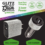 Car Charger and Wall Charger Dual Port USB / USB-C Rhinestone Assortment - 6 Pieces Per Retail Ready Display 88502 GADGET GEAR