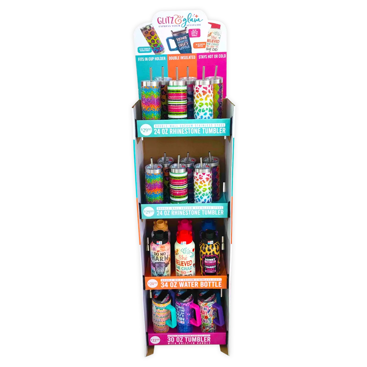 Insulated Drinkware Assortment Floor Display - 24 Pieces Per Retail Ready Display 88519 NOVELTY INC