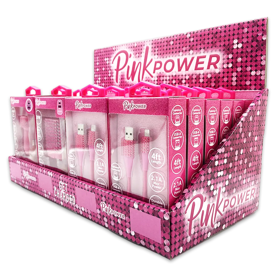 Car Charger / Wall Charger / Charging Cable Pink Power Assortment - 20 Pieces Per Retail Ready Display 88527 GADGET GEAR