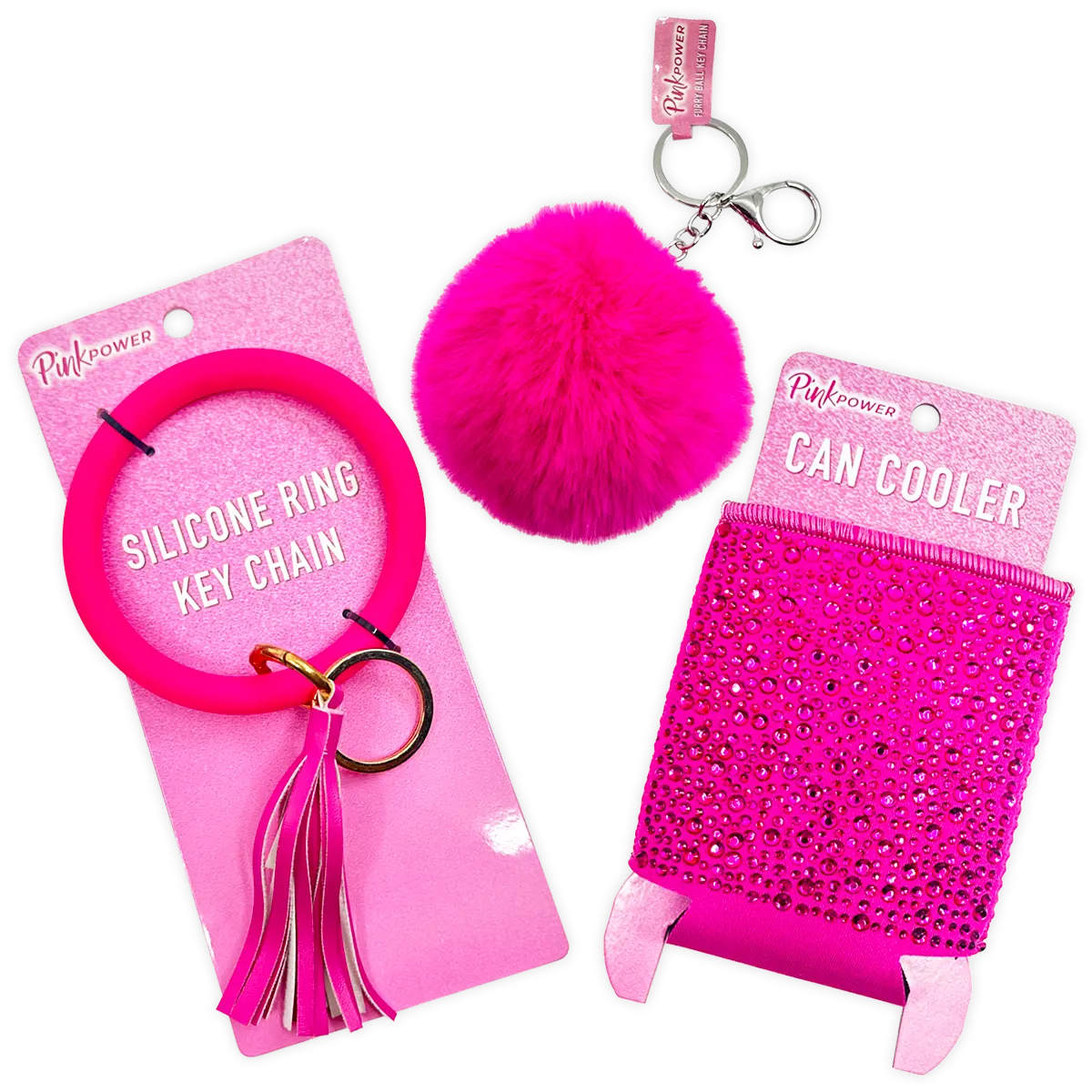 Pink Power Key Chain and Can Cooler Assortment - 18 Pieces Per Retail Ready Display 88528 NOVELTY INC