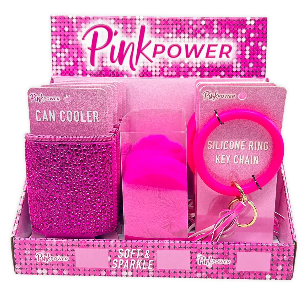 Pink Power Key Chain and Can Cooler Assortment - 18 Pieces Per Retail Ready Display 88528 NOVELTY INC