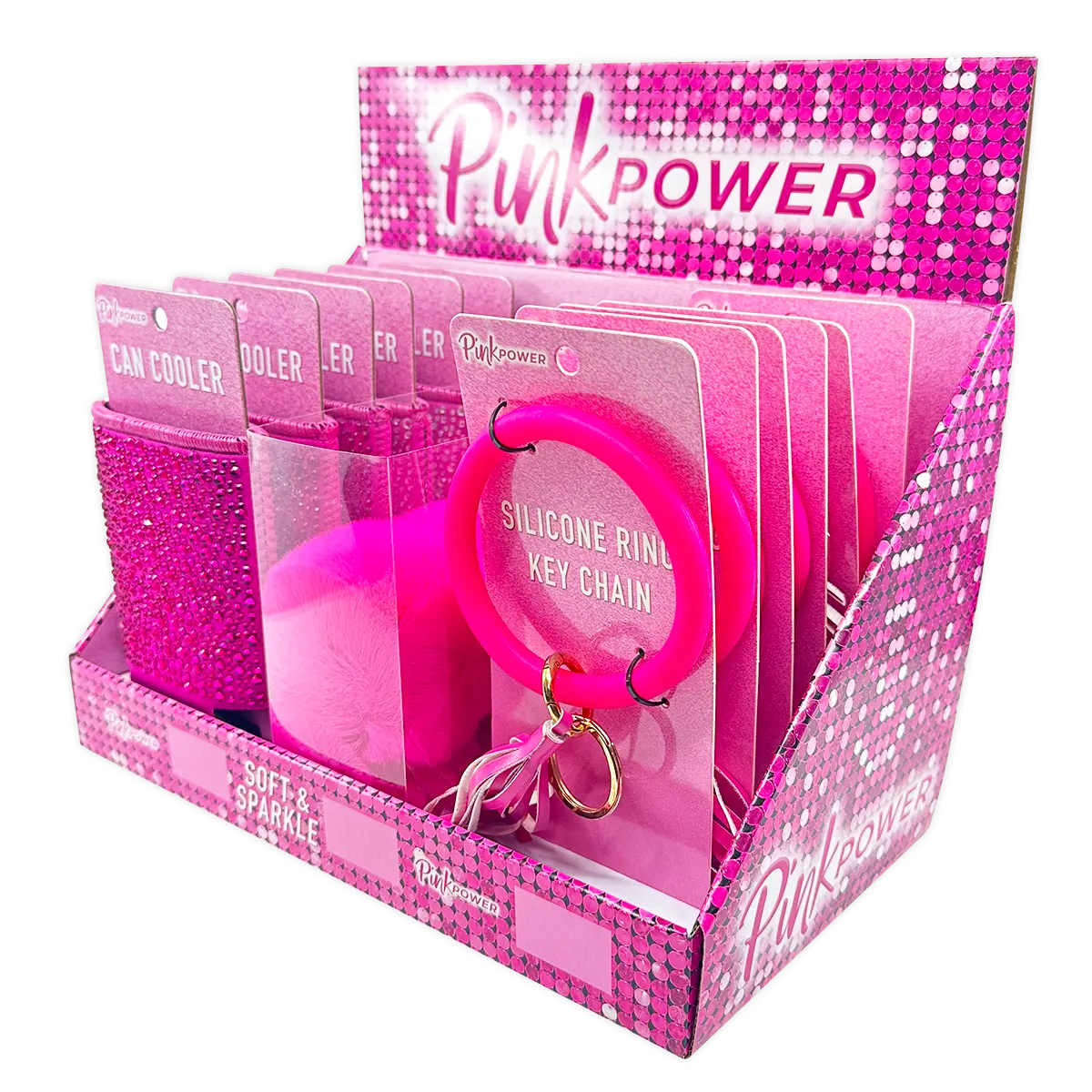 Pink Power Key Chain and Can Cooler Assortment - 18 Pieces Per Retail Ready Display 88528 NOVELTY INC