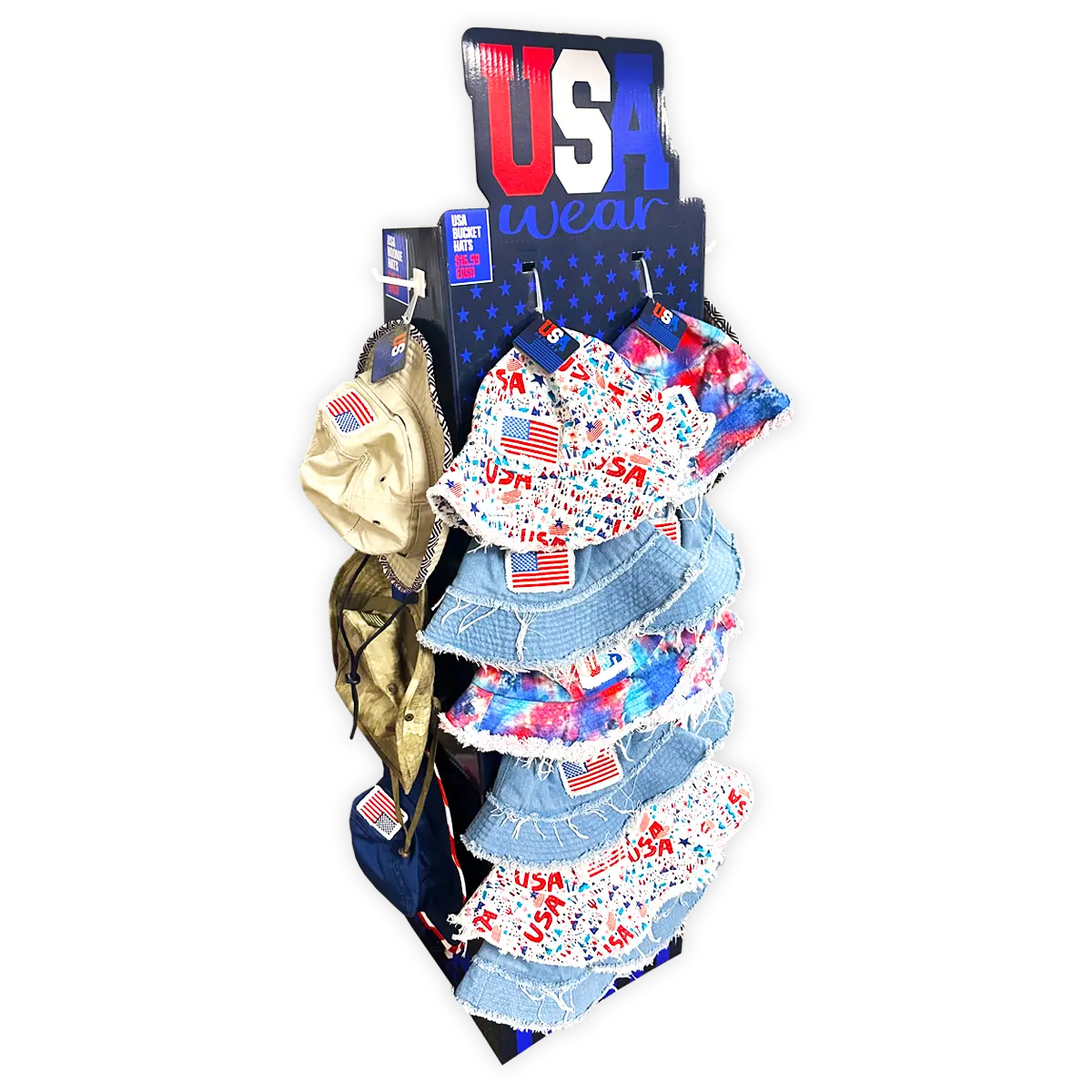 USA Bucket and Boonie Patriotic Hat Assortment Floor Display - 18 Pieces Per Retail Ready Display 88536 NOVELTY INC