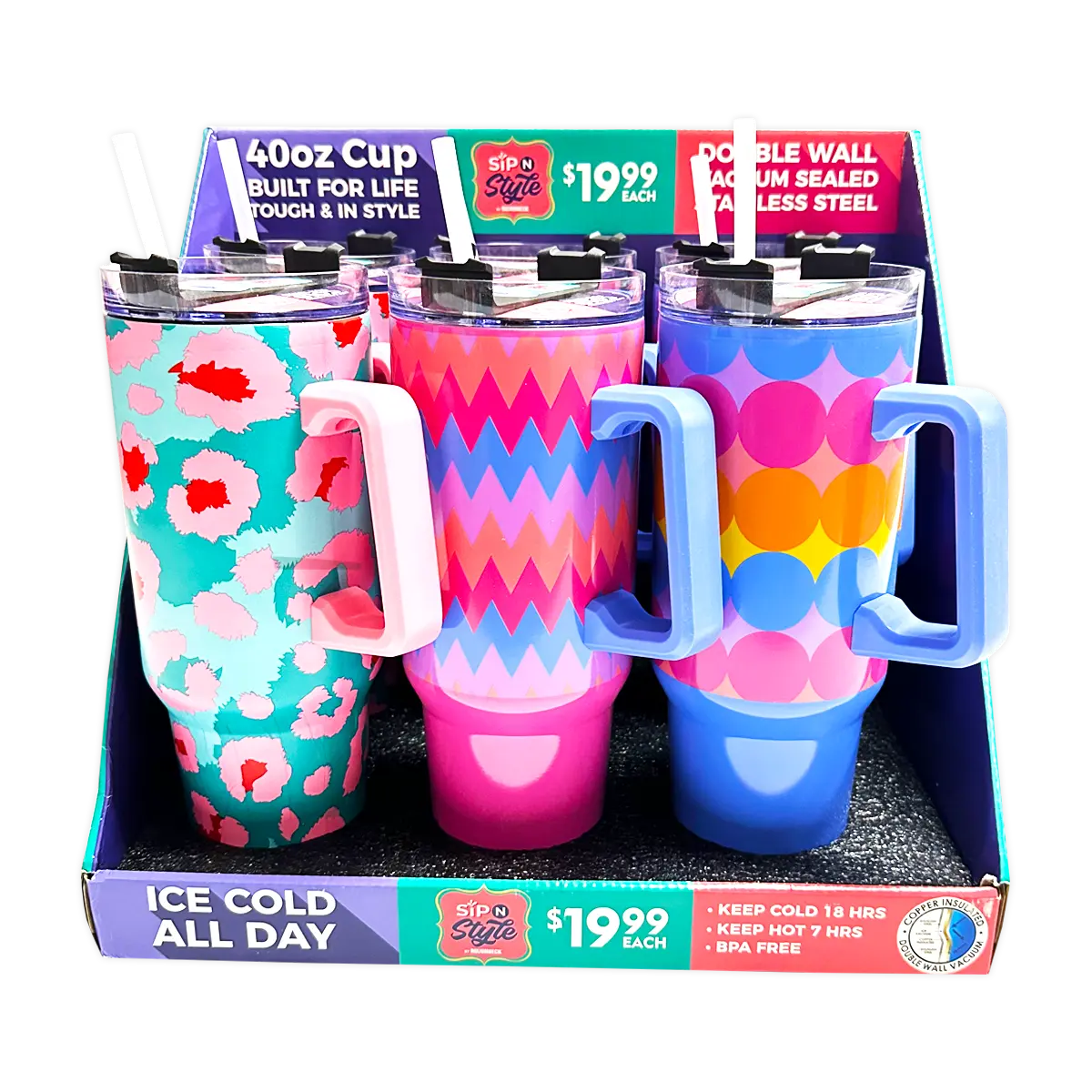 40 oz Insulated Stainless-Steel Patriotic Printed Cups - 12 Pieces Per Retail Ready Kit Display 88539 ROUGHNECK