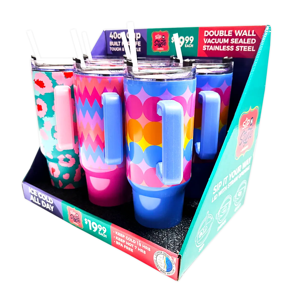 40 oz Insulated Stainless-Steel Patriotic Printed Cups - 12 Pieces Per Retail Ready Kit Display 88539 ROUGHNECK
