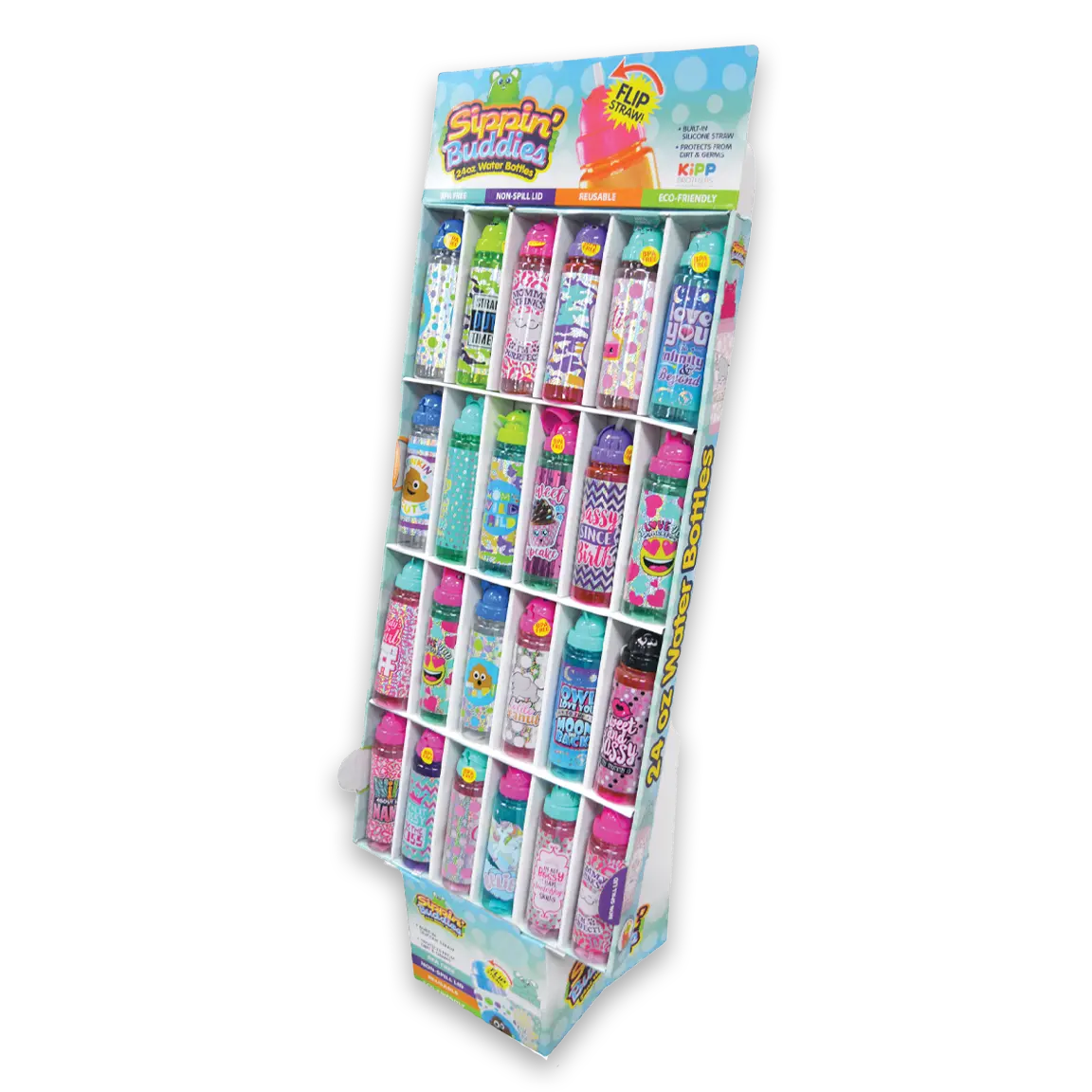 24Oz Kids Water Bottle Assortment Floor Display - 24 Pieces Per Retail Ready Display 88552 KIPP BROTHERS