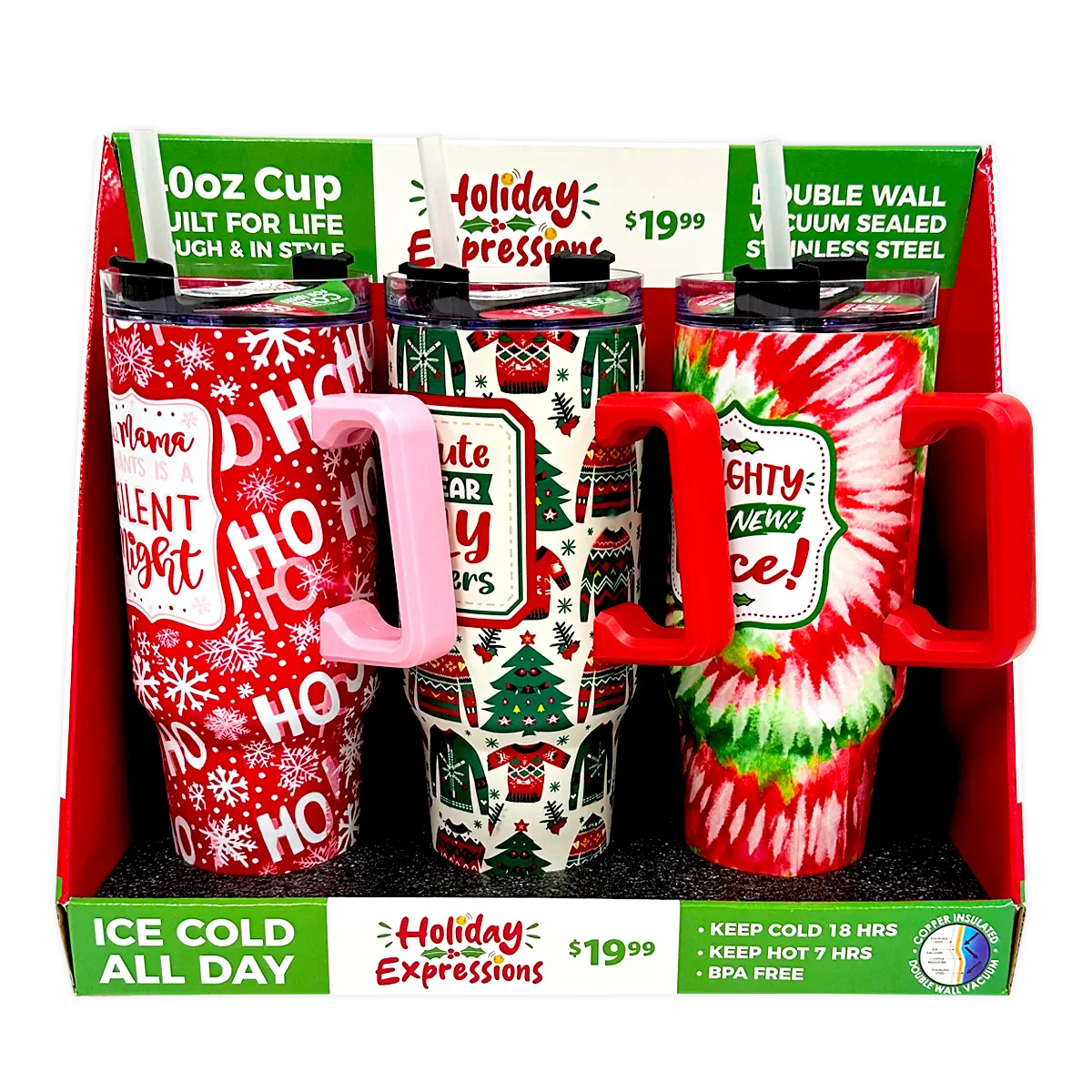 40 oz Stainless-Steel Insulated Seasonal Cups - 15 Pieces Per Retail Ready Display 88571 ROUGHNECK