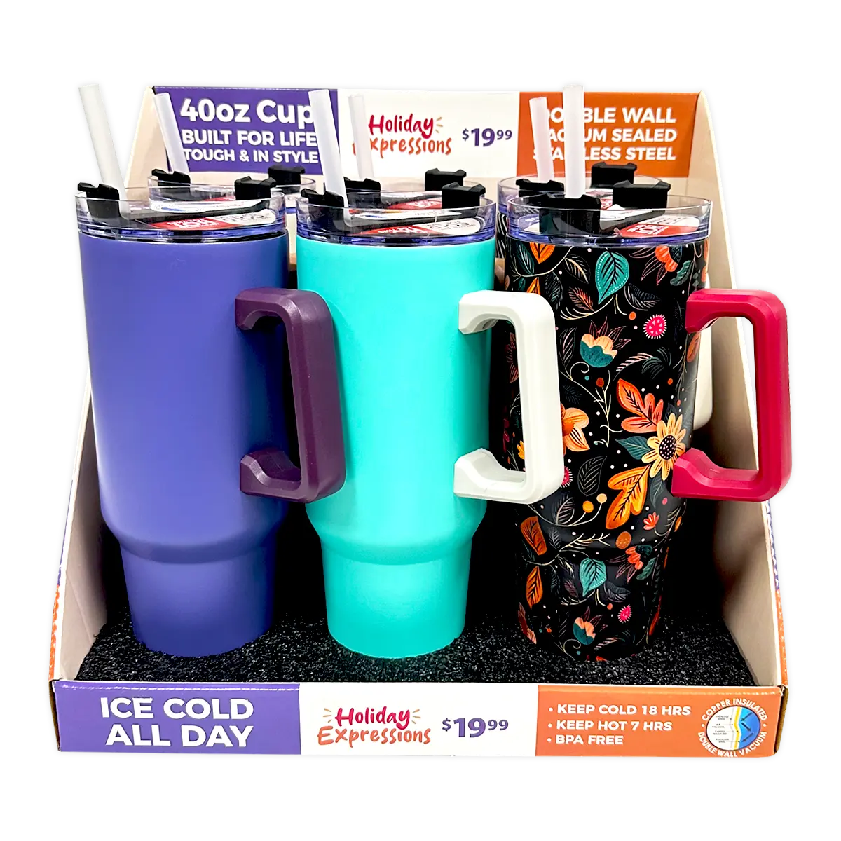 40 oz Stainless-Steel Insulated Seasonal Cups - 15 Pieces Per Retail Ready Display 88571 ROUGHNECK