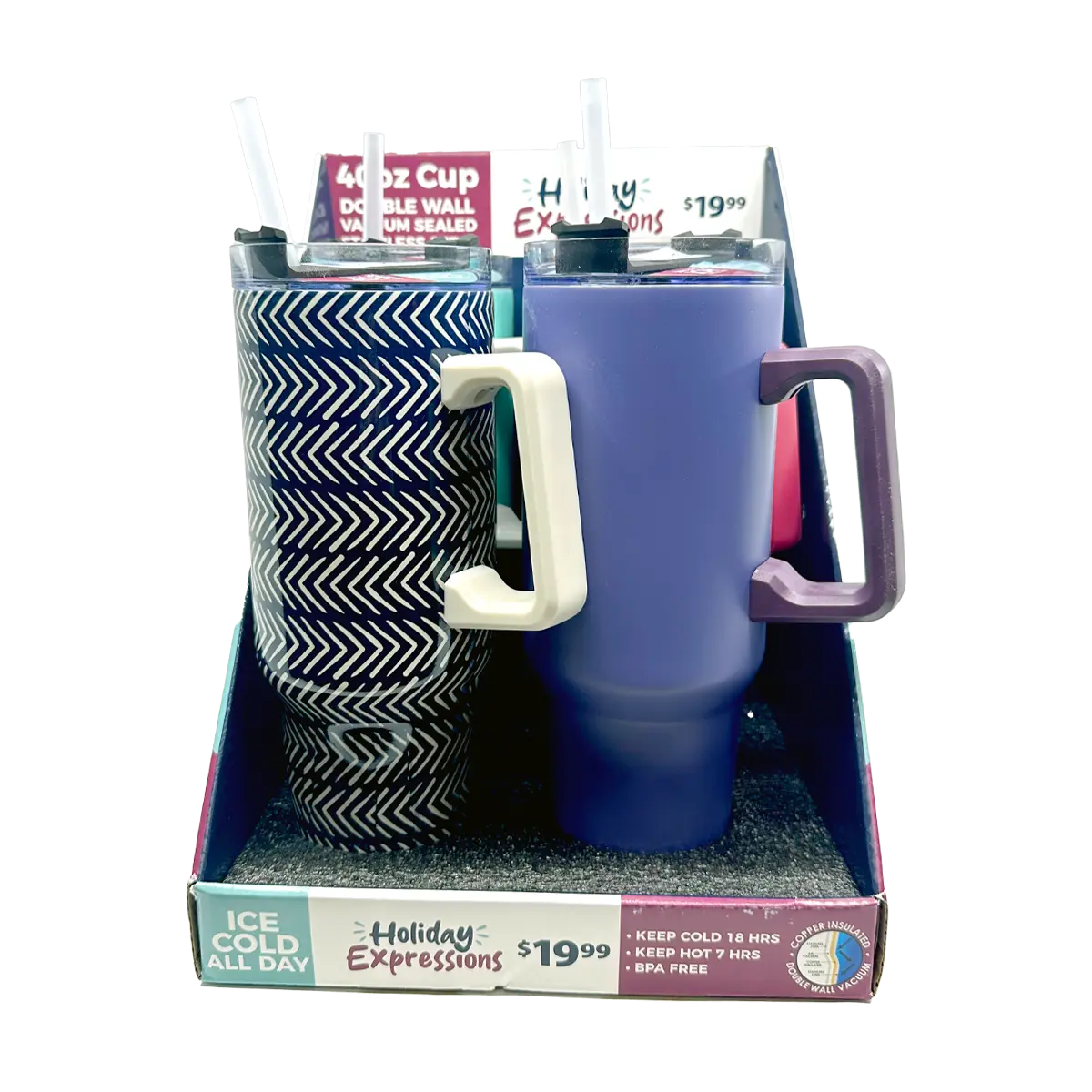 40 oz Stainless-Steel Insulated Seasonal Cups - 12 Pieces Per Retail Ready Display 88572 ROUGHNECK