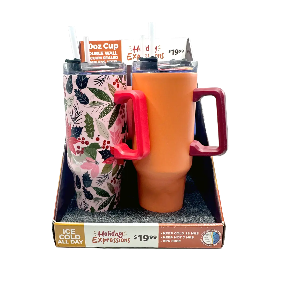 40 oz Stainless-Steel Insulated Seasonal Cups - 12 Pieces Per Retail Ready Display 88572 ROUGHNECK