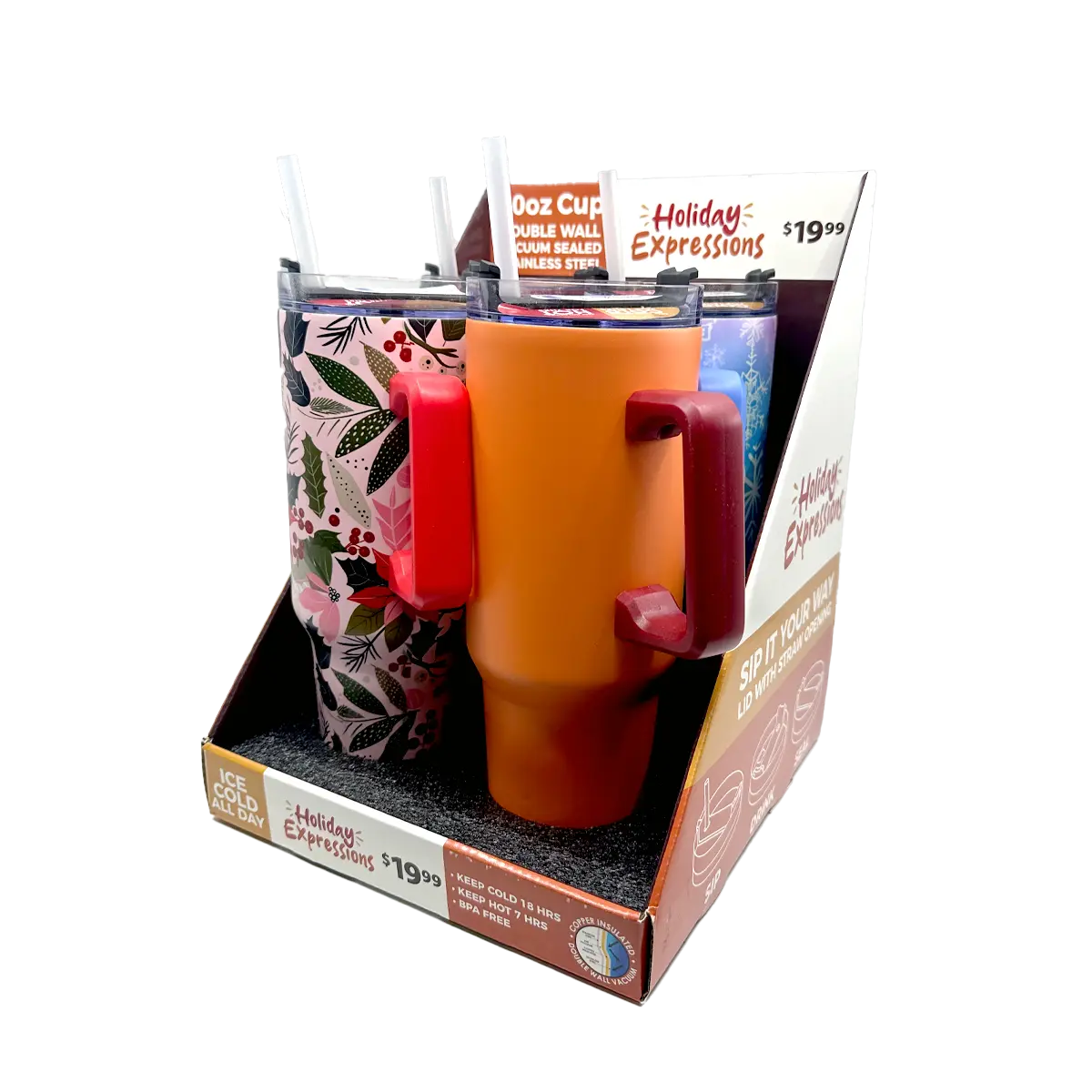40 oz Stainless-Steel Insulated Seasonal Cups - 12 Pieces Per Retail Ready Display 88572 ROUGHNECK