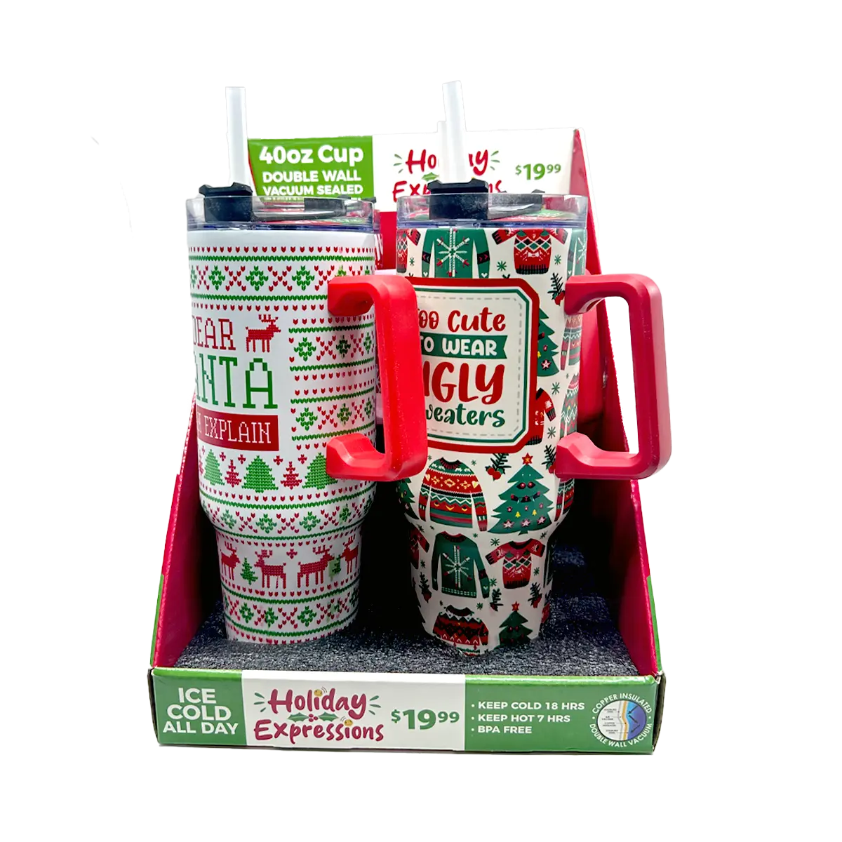 40 oz Stainless-Steel Insulated Seasonal Cups - 12 Pieces Per Retail Ready Display 88572 ROUGHNECK