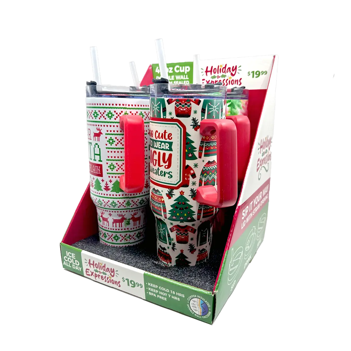 40 oz Stainless-Steel Insulated Seasonal Cups - 12 Pieces Per Retail Ready Display 88572 ROUGHNECK