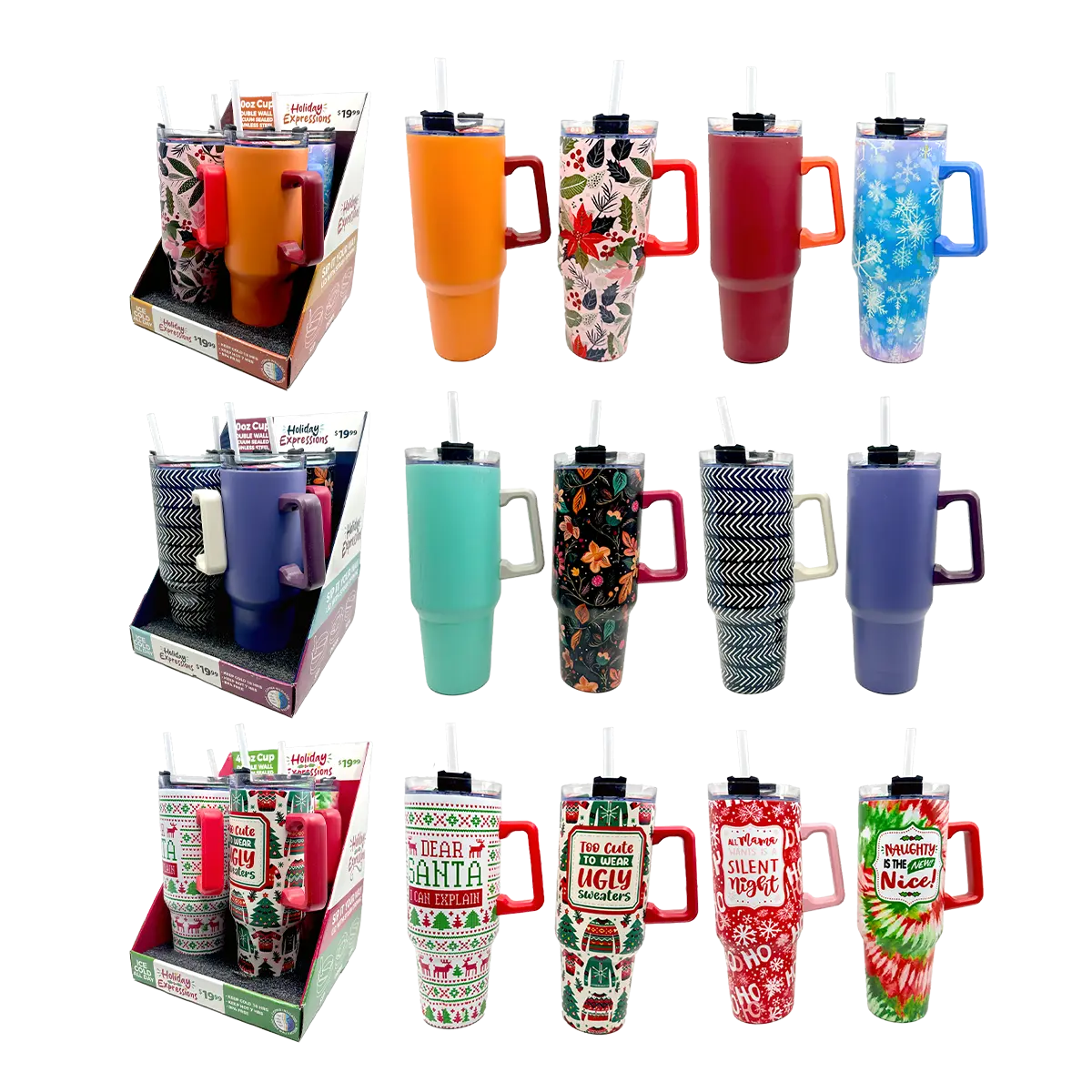 40 oz Stainless-Steel Insulated Seasonal Cups - 12 Pieces Per Retail Ready Display 88572 ROUGHNECK