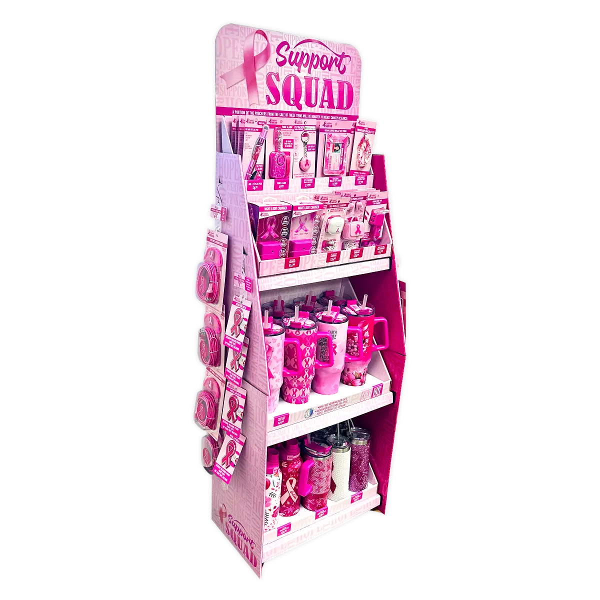 Breast Cancer Awareness Pink Support Squad Assortment Floor Display - 64 Pieces Per Retail Ready Display 88590 NOVELTY INC