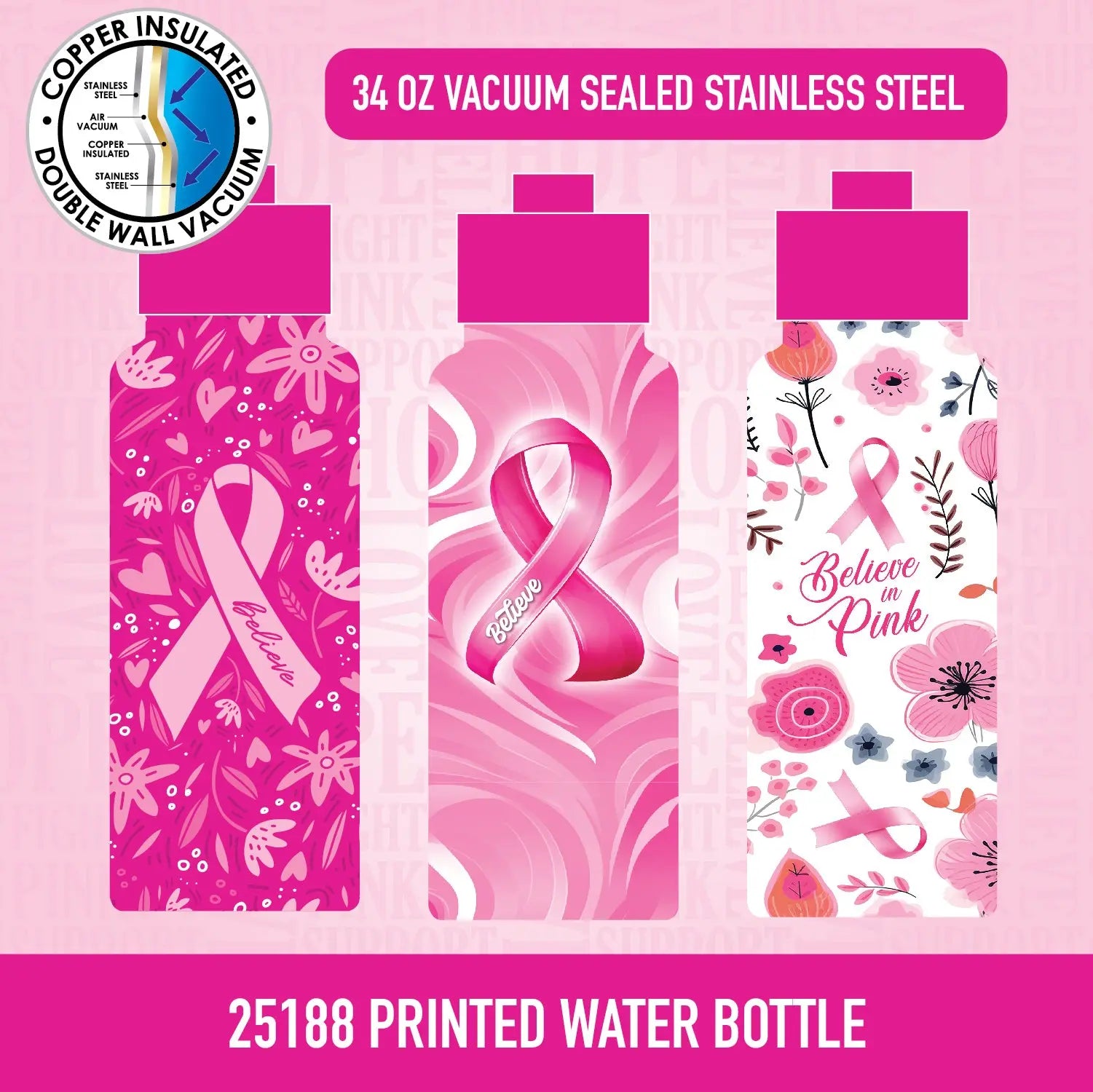 Breast Cancer Awareness Pink Support Squad Assortment Floor Display - 64 Pieces Per Retail Ready Display 88590 NOVELTY INC