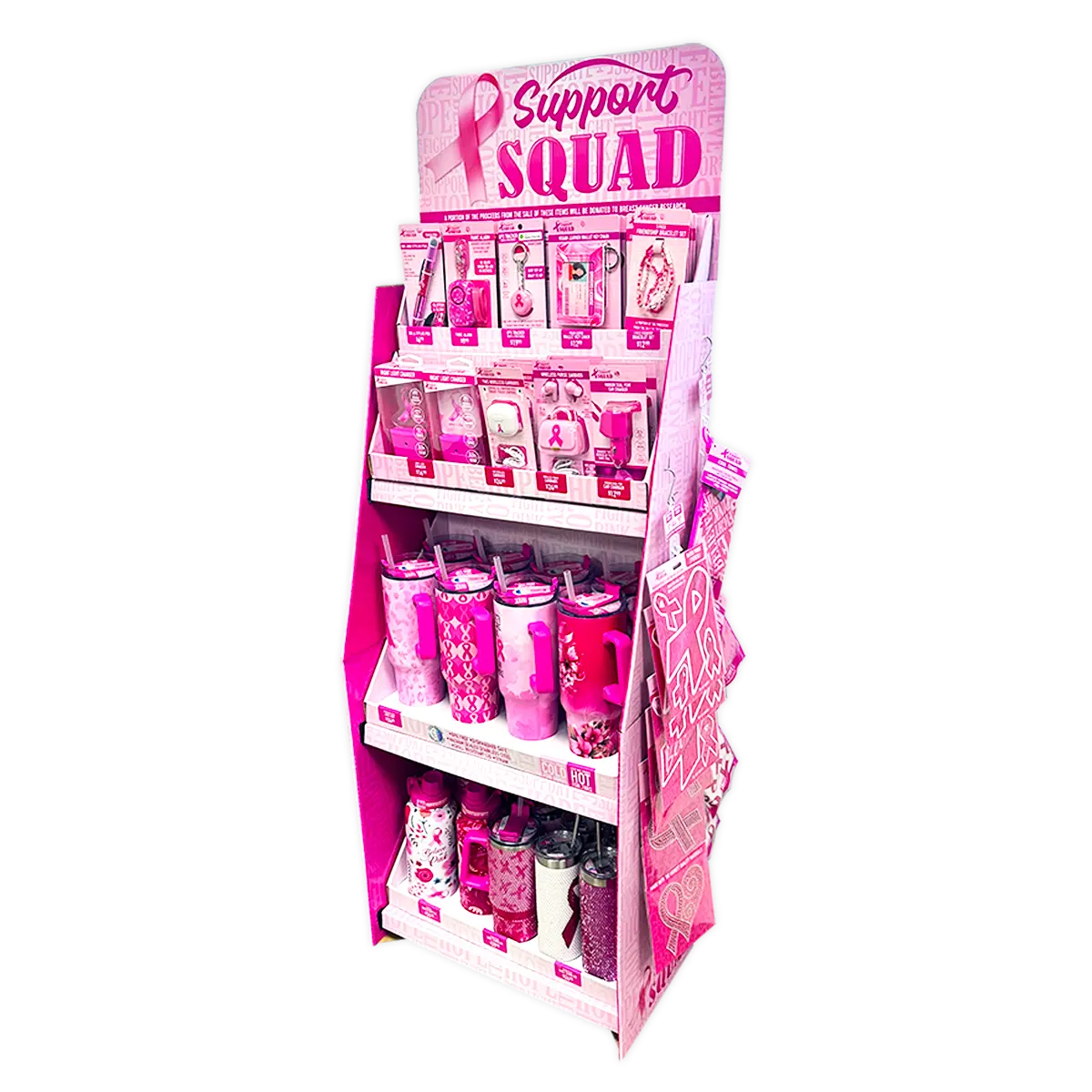 Breast Cancer Awareness Pink Support Squad Assortment Floor Display - 64 Pieces Per Retail Ready Display 88590 NOVELTY INC