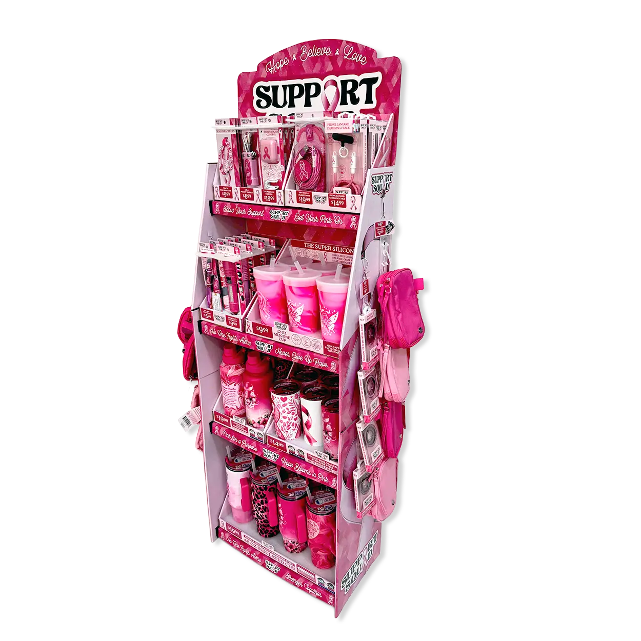 Breast Cancer Awareness Pink Support Squad Assortment Floor Display - 50 Pieces Per Retail Ready Display 88609 NOVELTY INC