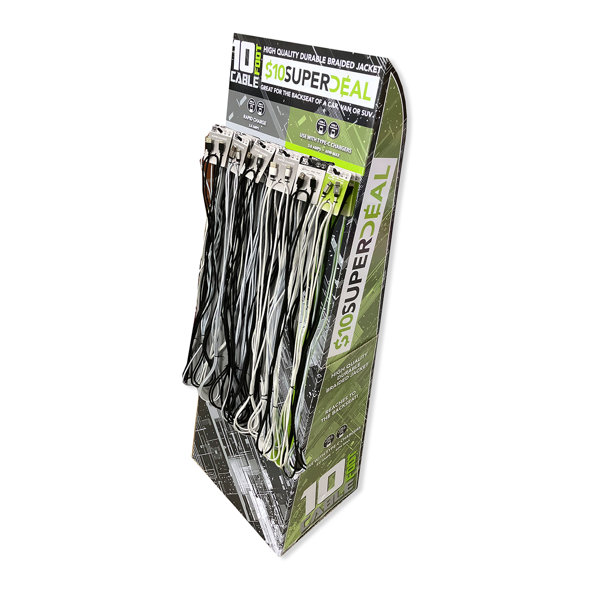 10FT Basic Sync and Charge Cable Assortment - 24 Pieces Per Retail Ready Display Kit 88621 GADGET GEAR