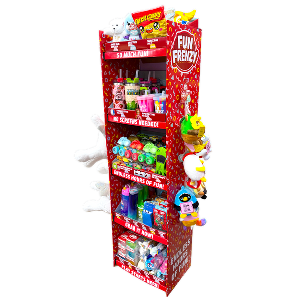 Fun Frenzy Toy Assortment Floor Display - 𝙄𝙣𝙘𝙡𝙪𝙙𝙚𝙨 𝙈𝙪𝙡𝙩𝙞𝙥𝙡𝙚 𝙁𝙐𝙉 𝘿𝙊𝙃 𝙄𝙩𝙚𝙢𝙨 - 130 Pieces Per Retail Ready Display Kit 88625