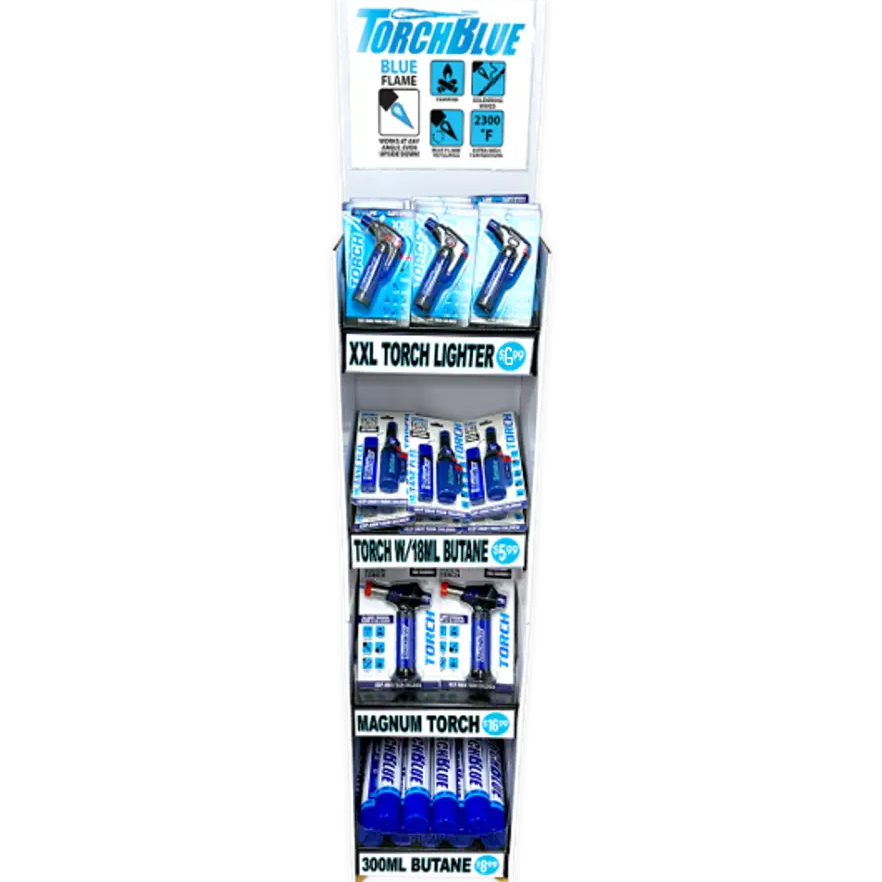Butane Torch Lighters Assortment Floor Display - 30 Pieces Per Retail Ready Display 88673 TORCH BLUE