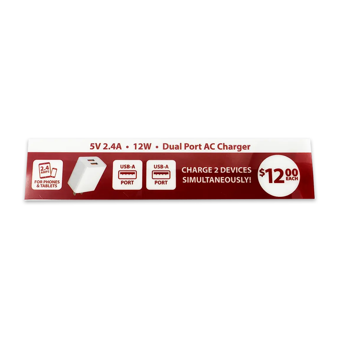 Merchandising Fixture - USB-A Dual Port AC Wall Charger Sign ONLY 979460 NOVELTY INC