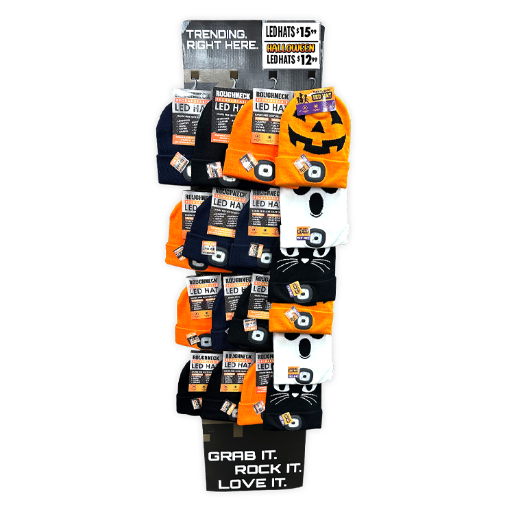 Custom Knit Hat Beanie LED Light +Halloween Assortment Floor Display - 18 Pieces Per Retail Ready Display Kit 88689 NOVELTY INC