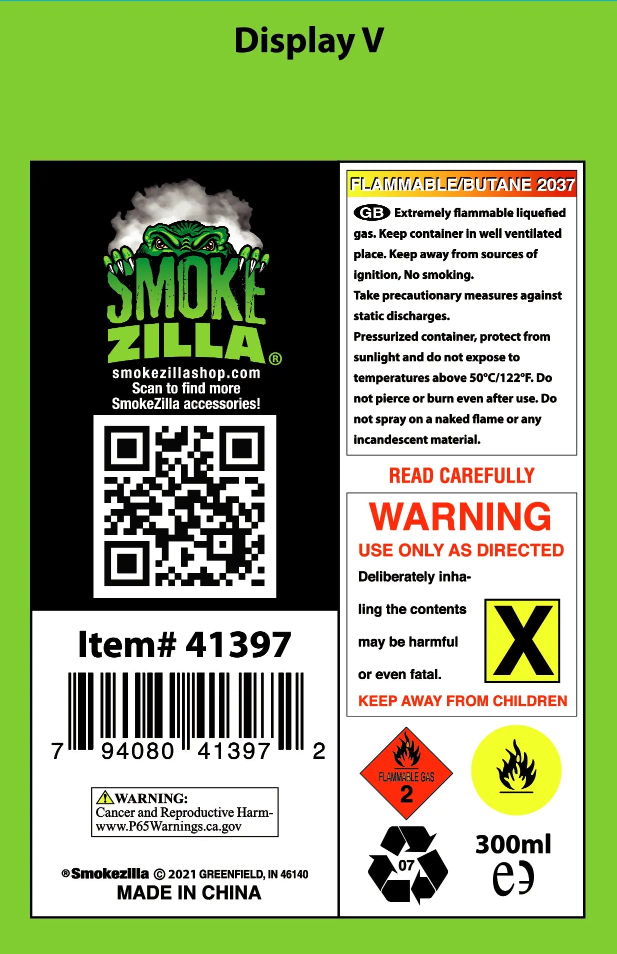 300ML Bulk Smokezilla Butane Refill - 6 Pieces Per Retail Ready Display 41397 SMOKEZILLA