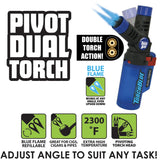 Pivot Head Dual Torch Lighter with Butane Refill Blister Pack - 12 Sets Per Pack 41535 TORCH BLUE
