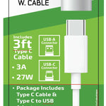 Charging Cable USB-C to USB-C with USB Adapter 3FT 3 Amp - 6 Pieces Per Retail Ready Display 24835 GADGET GEAR