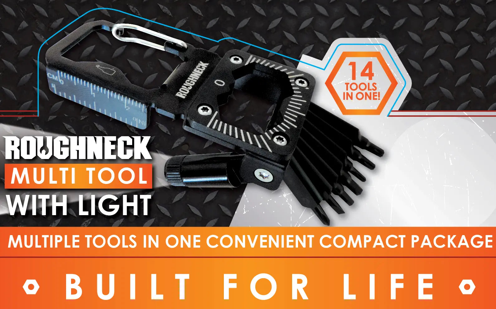 Multi-Tool 14-in-1 Carabiner with Light - 6 Pieces Per Retail Ready Display 25312 ROUGHNECK