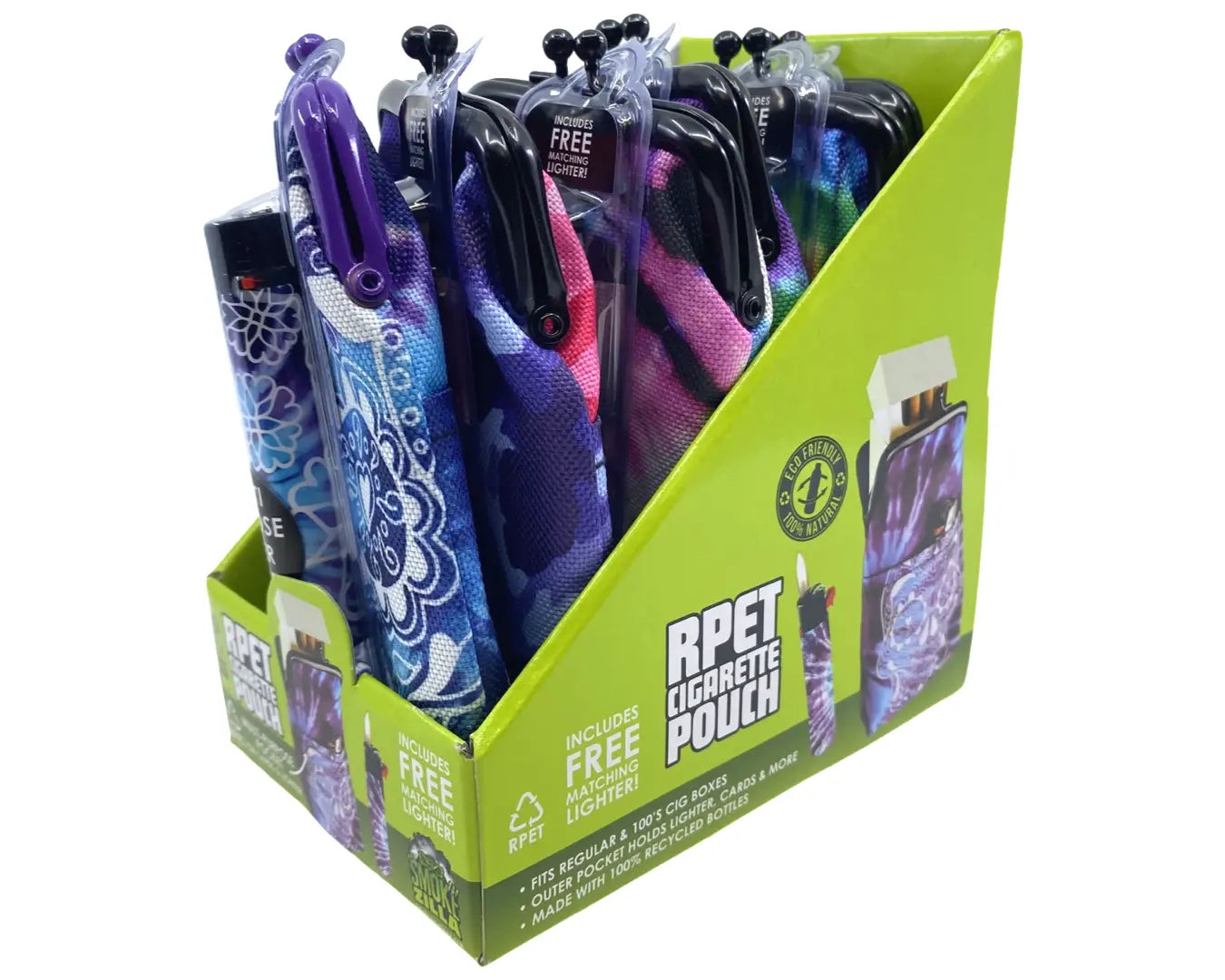 rPET Cigarette Pouch with Bonus Lighter -  6 Pieces Per Retail Ready Display 40313 SMOKEZILLA