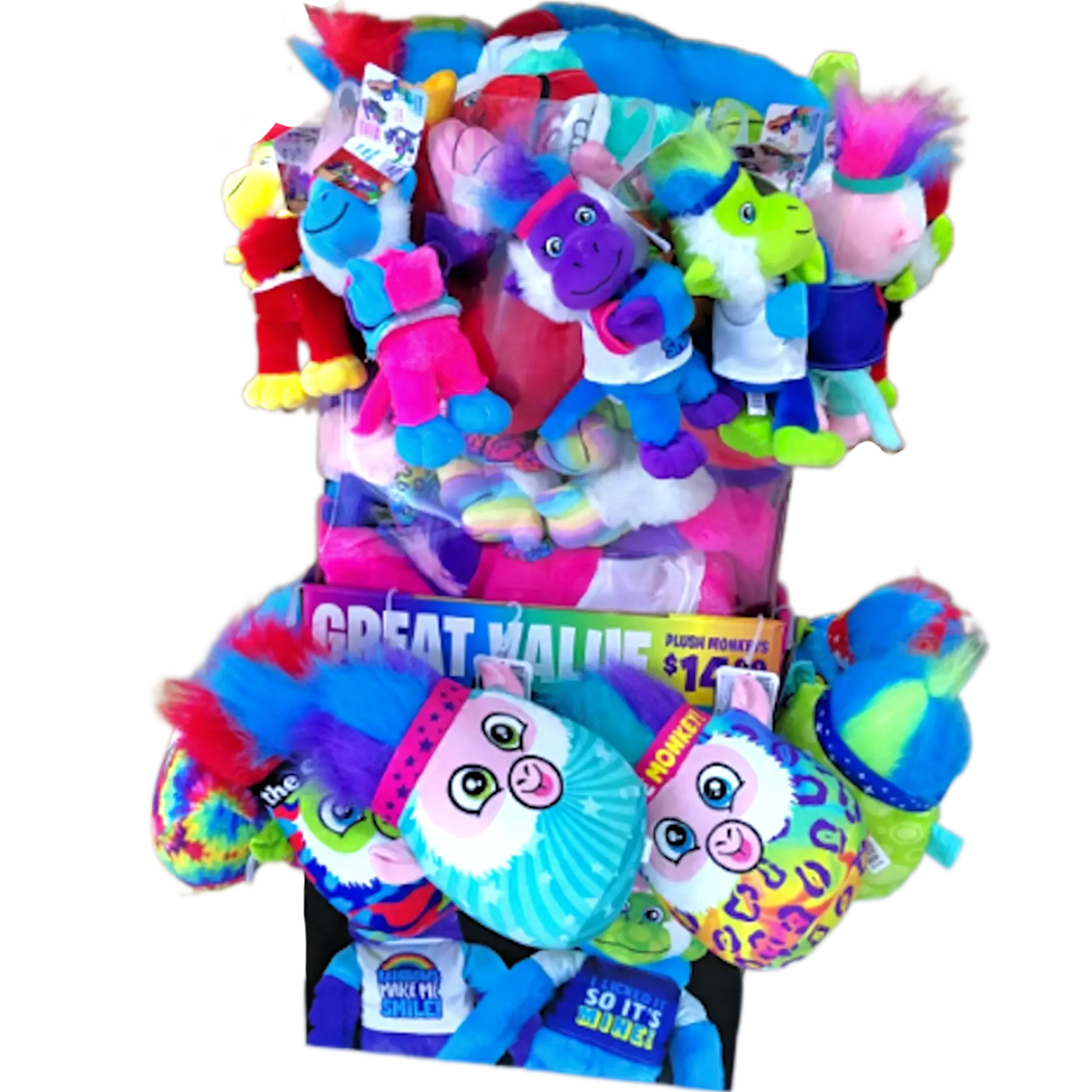 Plush Mohawk Monkey Assorted Floor Display - 30 Pieces Per Retail Ready Display 88398 KIPP BROTHERS