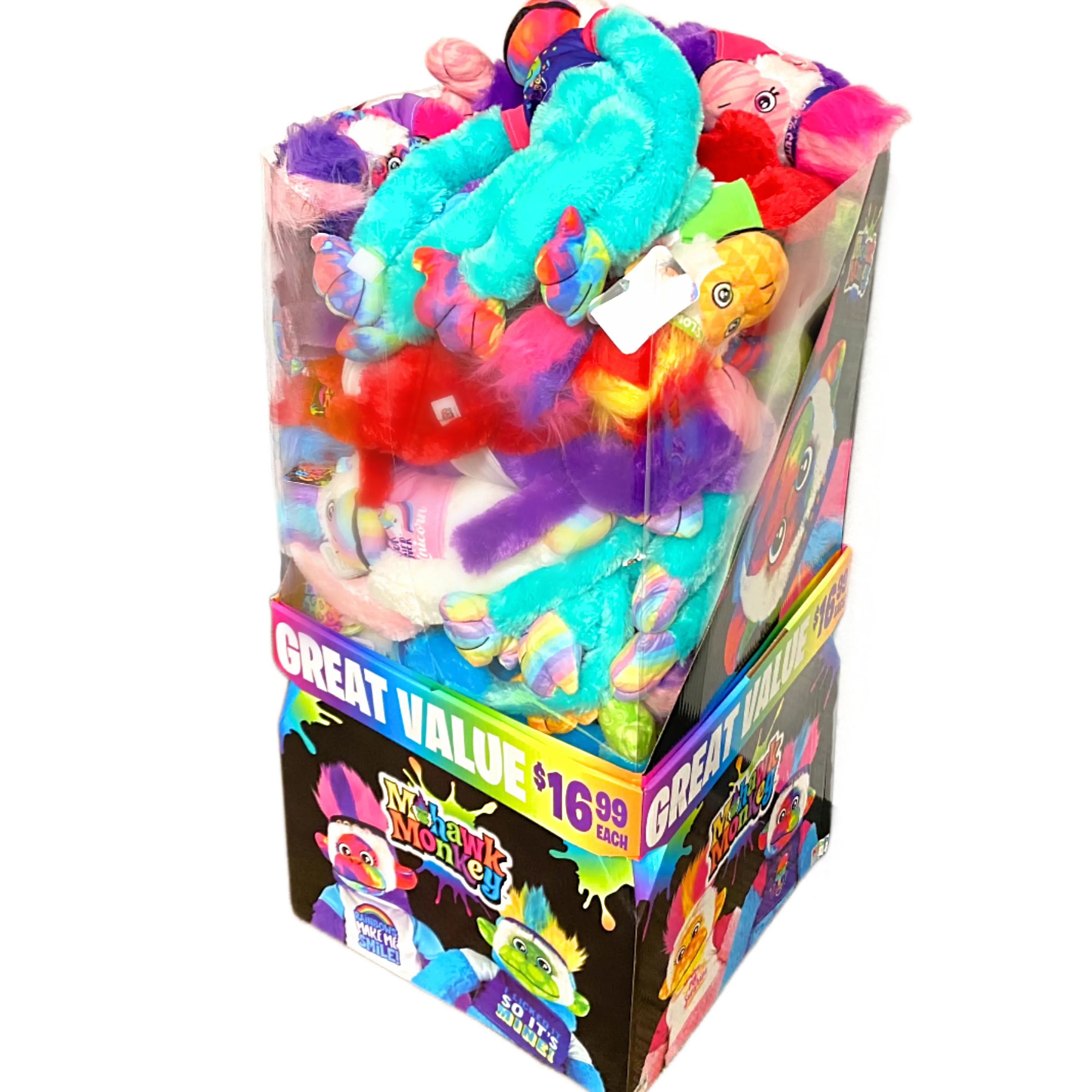 Plush Mohawk Monkey Assorted Floor Display - 24 Pieces Per Retail Ready Display 88437 KIPP BROTHERS
