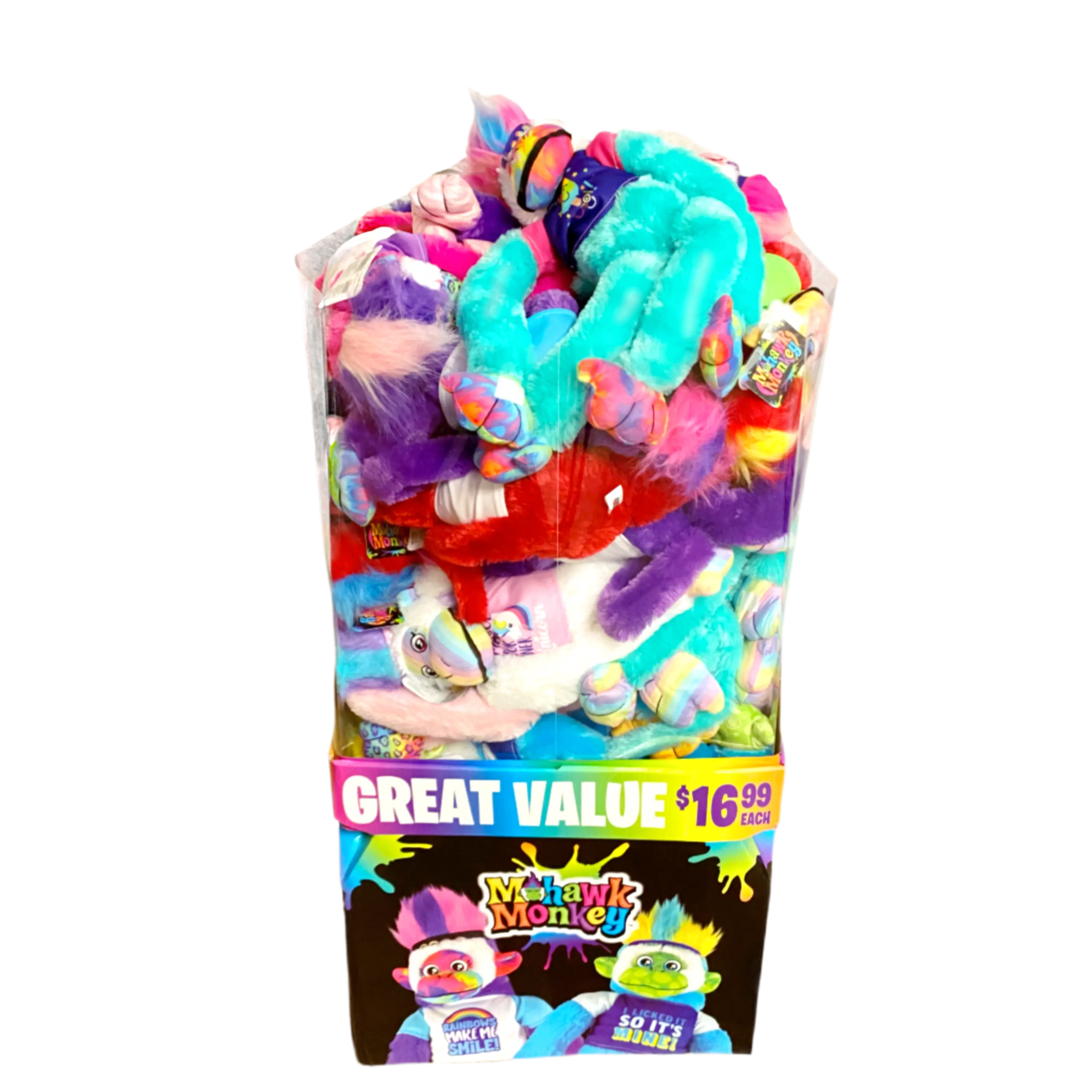 Plush Mohawk Monkey Assorted Floor Display - 24 Pieces Per Retail Ready Display 88437 KIPP BROTHERS