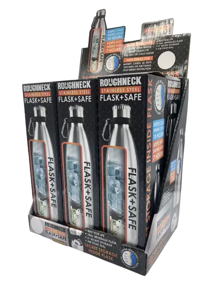 18 oz Stainless-Steel Flask and Safe - 6 Pieces Per Retail Ready Display 22931 ROUGHNECK