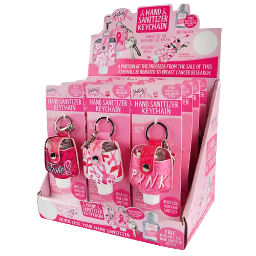 Breast Cancer Awareness Pink Hand Sanitizer Key Chain - 12 Pieces Per Retail Ready Display 20369 KIPP BROTHERS