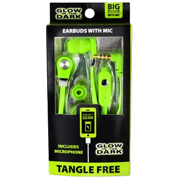Wired Earbuds Glow in The Dark with Mic - 3 Pieces Per Pack 20614 GADGET GEAR
