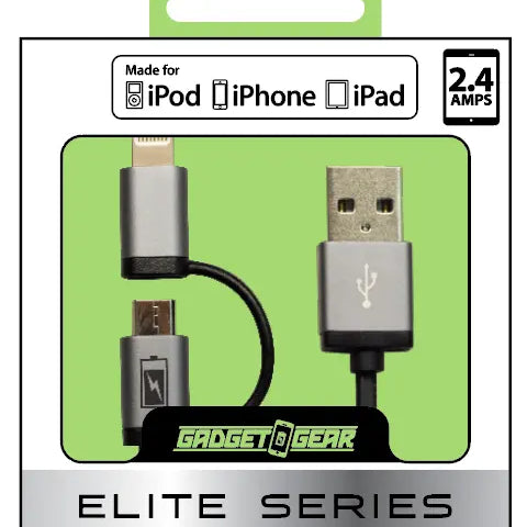 Charging Cable Elite Multi-Head USB to Micro USB / Lightning 3FT - 3 Pieces Per Pack 21100 GADGET GEAR