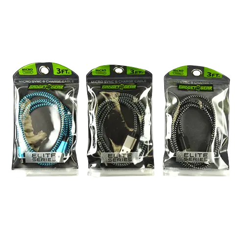 Charging Cable Elite Cloth USB to Micro USB 3FT - 3 Pieces Per Pack 21153 GADGET GEAR
