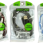 Charging Cable Elite Indestructible USB to Lightning 3FT 2.4 Amp - 3 Pieces Per Pack 21158 GADGET GEAR