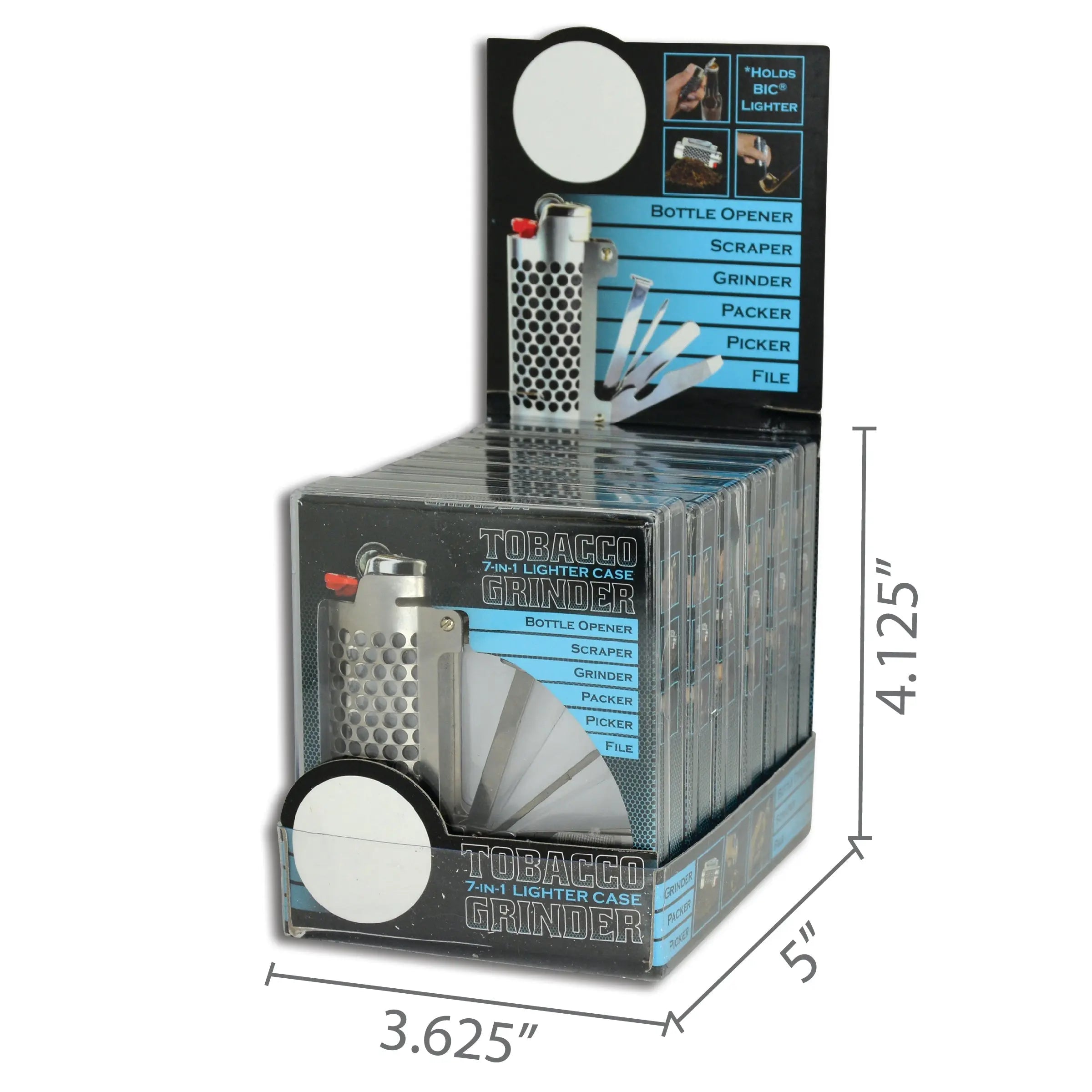 Metal Grinder Lighter Case with Tools- 6 Pieces Per Retail Ready Display 23076 SMOKEZILLA