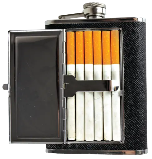 8 oz Stainless-Steel Flask with Cigarette Case - 6 Pieces Per Retail Ready Display 21768 ROUGHNECK