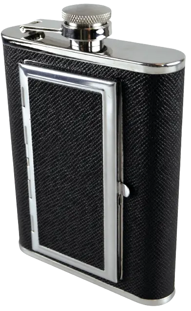 8 oz Stainless-Steel Flask with Cigarette Case - 6 Pieces Per Retail Ready Display 21768 ROUGHNECK